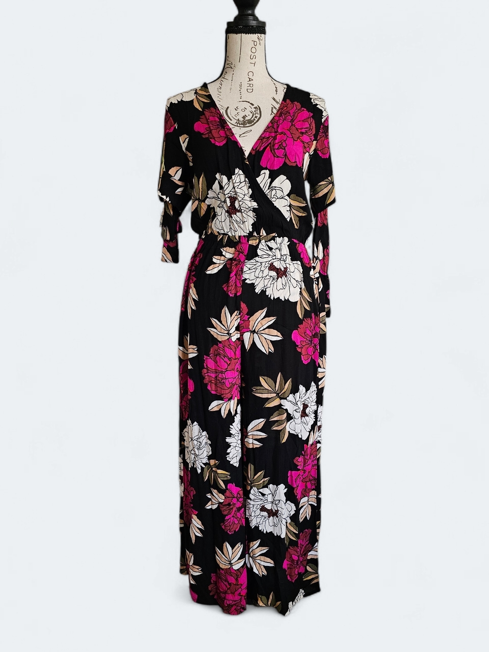 Billabong Black Jumpsuit with Fuchsia & White Floral Print
